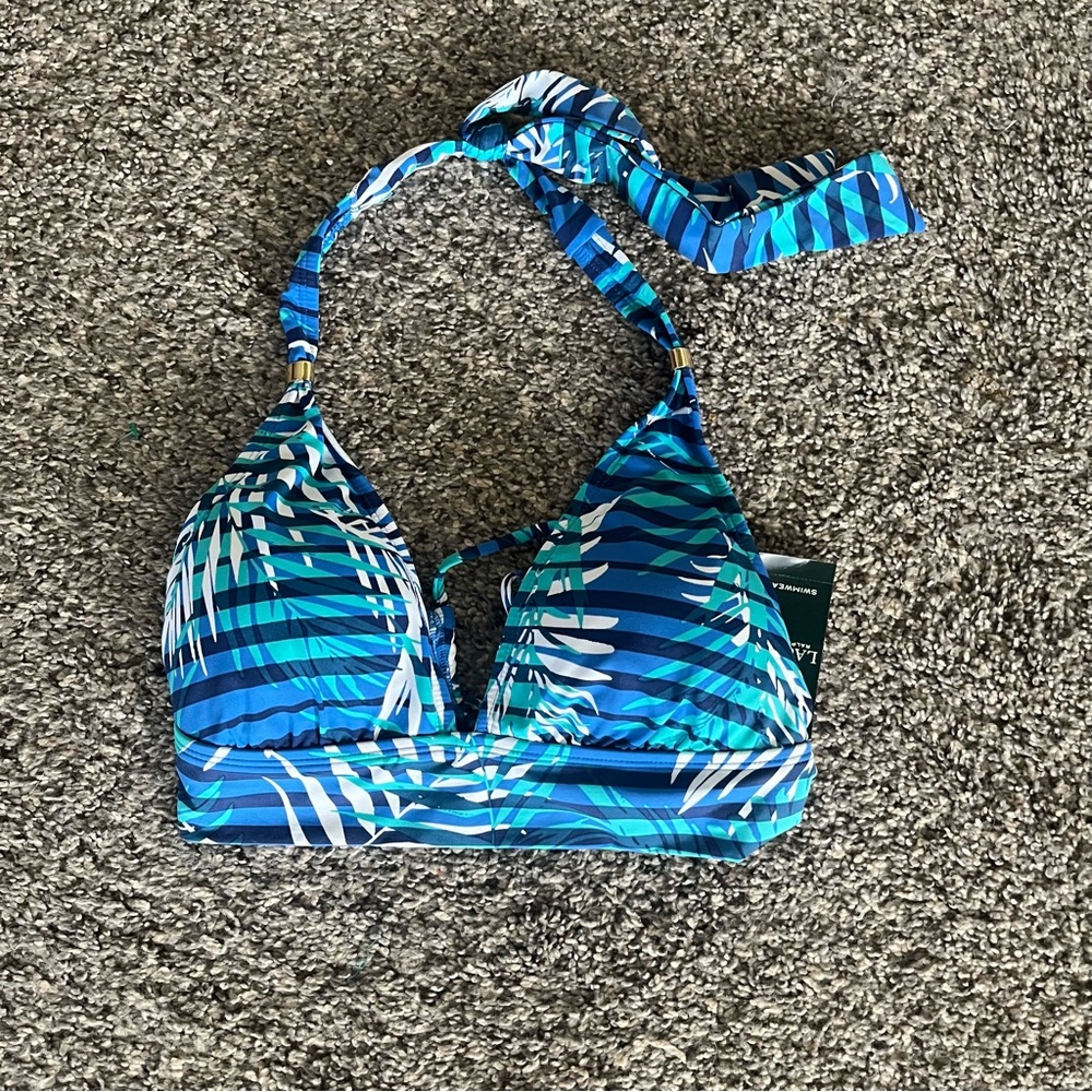 Ralph Lauren Palm Stripe Banded Halter Bikini Top Size 8 NWT